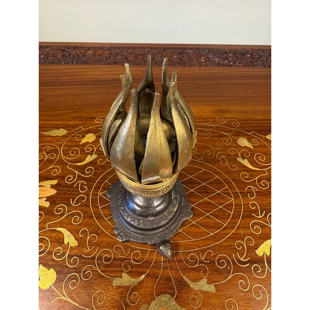 Vintage Brass Lotus‎ Candle or Incense Holder • Expanding Flower Design